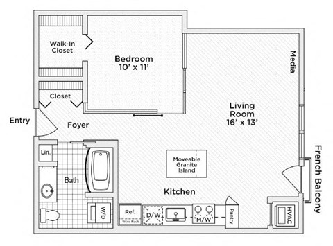 Annex 696 Floor Plan with 696 Sq. Ft. at 275 on the Park, St. Louis